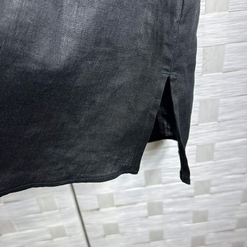 Westbound Linen Women’s Black Button Up Smocked Waist Mock Collared Shirt Size 8 - Picture 4 of 12